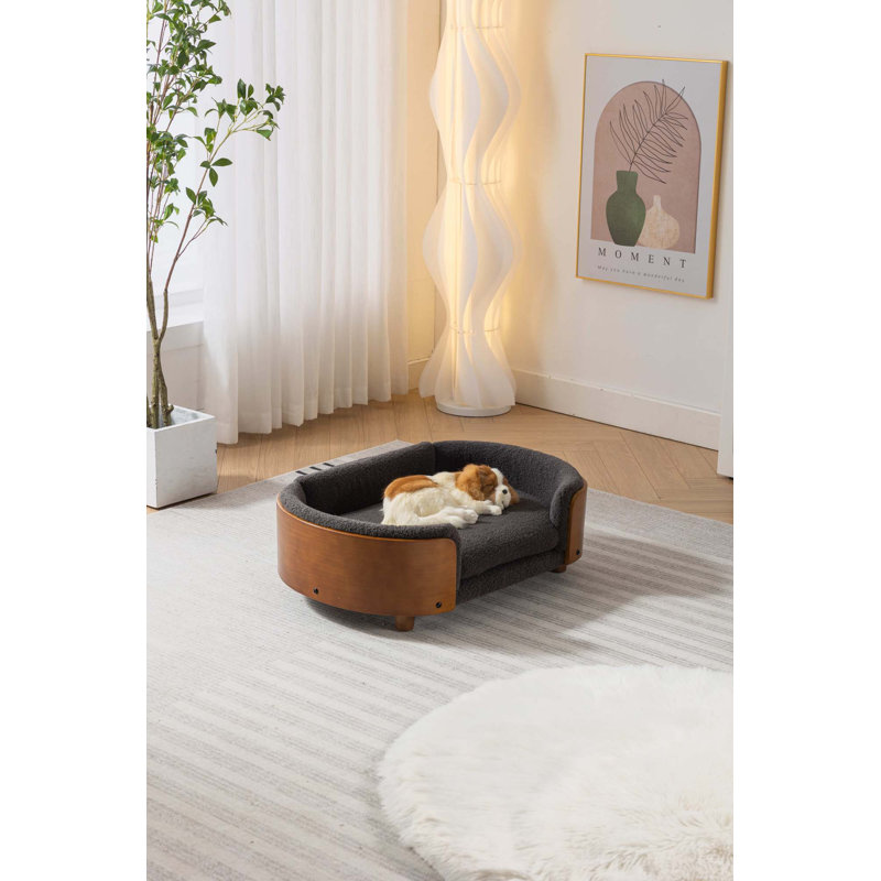 Canapé pour chien en bois massif Inira, L 26,38 po x P 16,14 po x H 9,84 po, Gris foncé / noyer