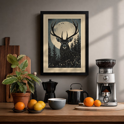Winter Stag Japandi - Framed Print