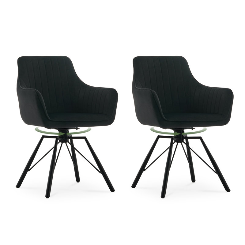 49cm H Velvet Upholstered Metal Armchair, Black