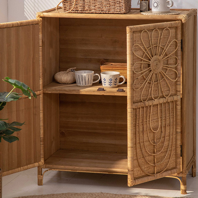 Decorat Locker Small Wayfair Retro Accent Household | LORENZO Cabinet Simple Rattan