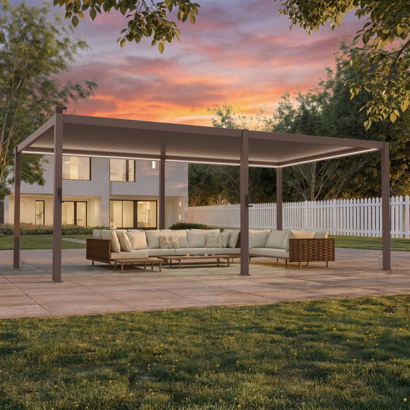 Metal Pergola with Louvered and Solar LED, 12 ft x 20 ft