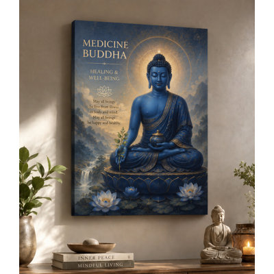 Grand Bouddha de la Médicine, énergie guérisseuse, impression sur toile 24 x 36 pouces, décor zen paisible, chambre à coucher, salon, spirituel, décoration intérieure - prêt à être accroché