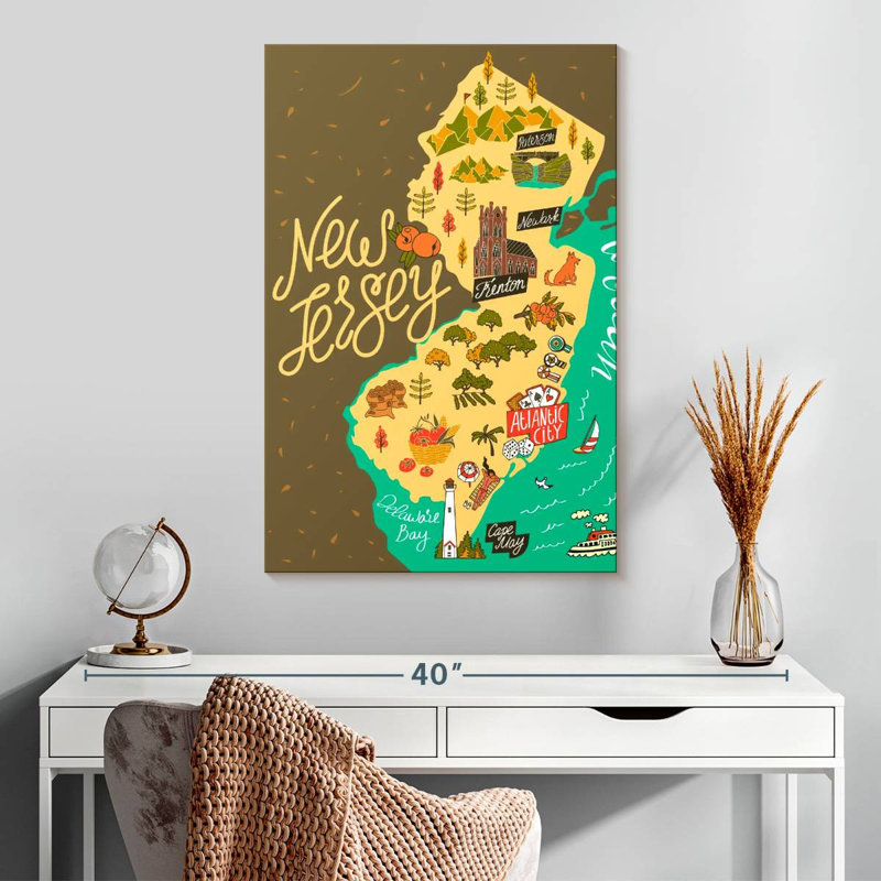 Carte de Aliaz, New Jersey, H 30 po x l 20 po