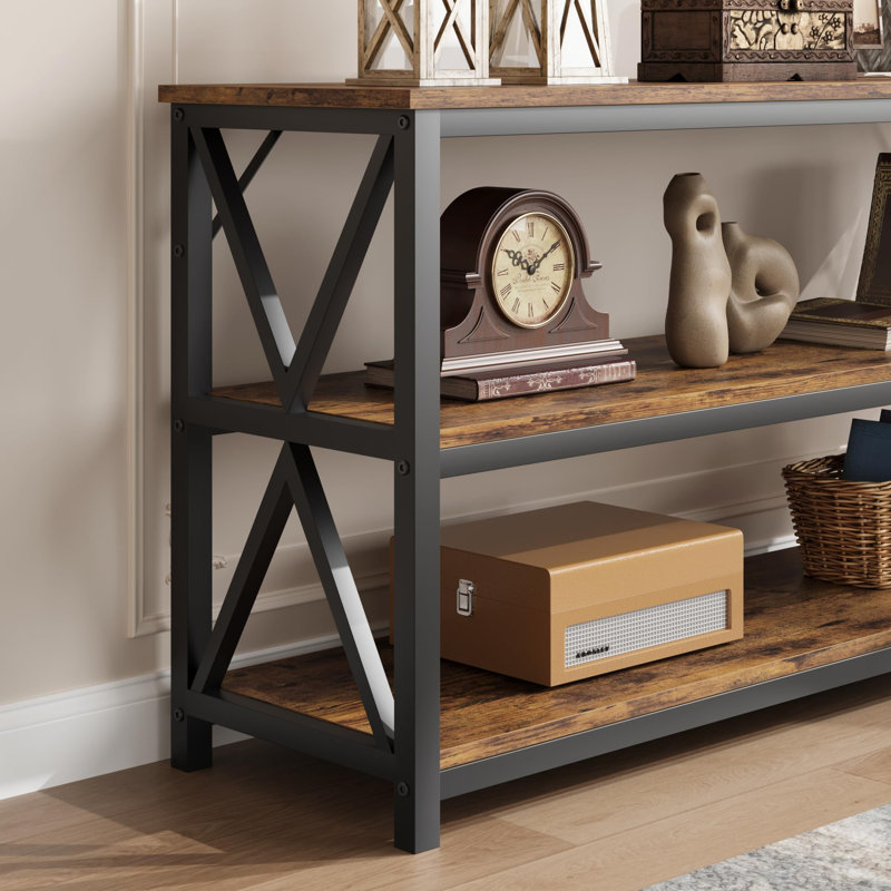 55" Long Console Table, 3-Tier Entryway Table with Storage Shelves, Rectangular Sofa Table for Entryway, Industrial Entry Table for Entrance, Hallway