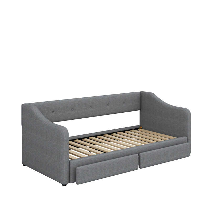 Lit de jour rembourré simple TG avec très grand lit avec tiroirs, Gris
