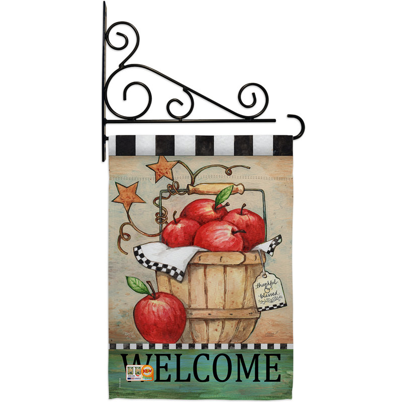 Ensemble de drapeaux de jardin en métal à fansy décoratif à motif de pommes gs117039-bo-03