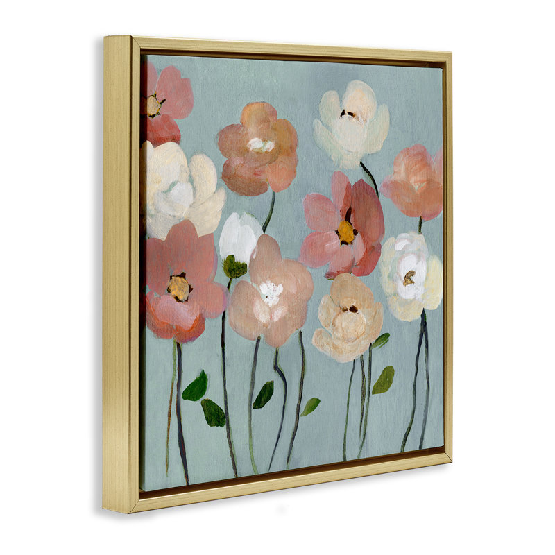 Cadre flottant Soft Mixed Blossoms, design par Charity Henderson, H 25 po x l 25 po, Cadre flottant métallique doré
