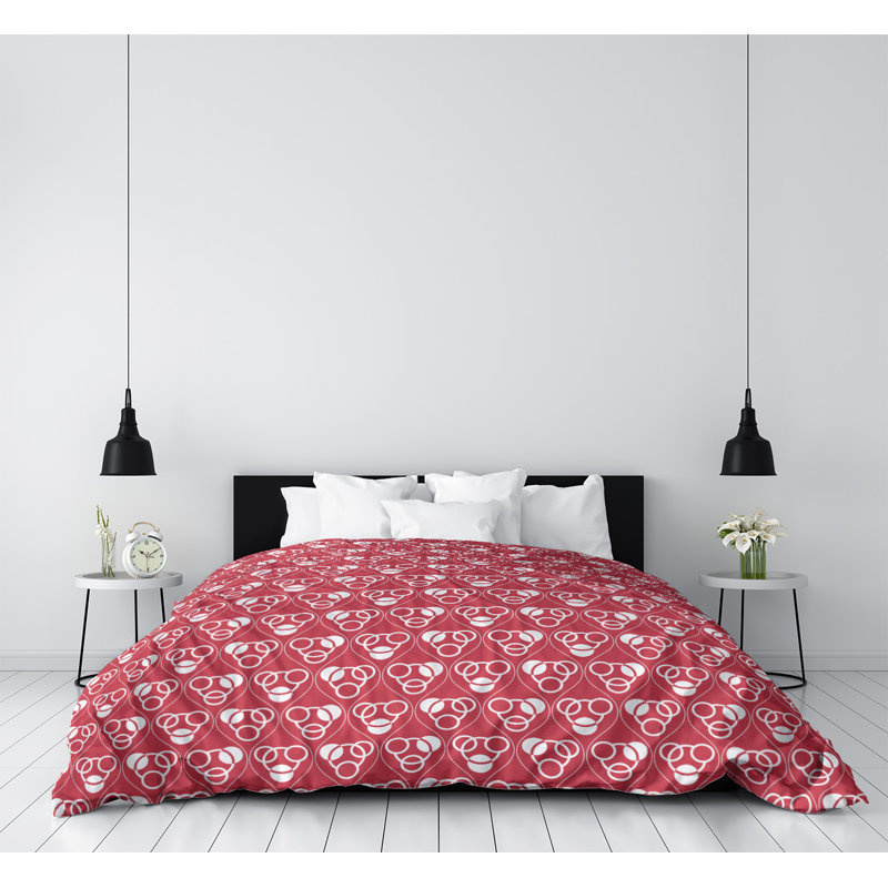 Housse de couette simple Circles Waves, Housse de couette pour très grand lit, Rouge pâle, Polyester brossé