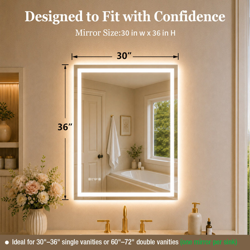 Miroir de salle de bain mural en cristal poli l 30 po x H 36 po TMMV, L 30 po x H 36 po