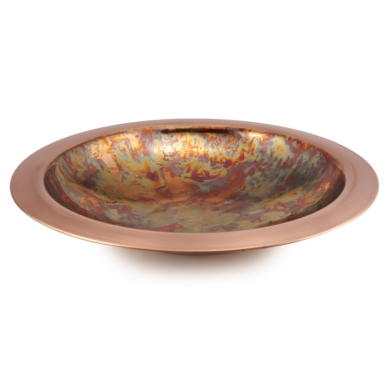 Hand-Applied Fired Copper Bird Bath with Garden Pole