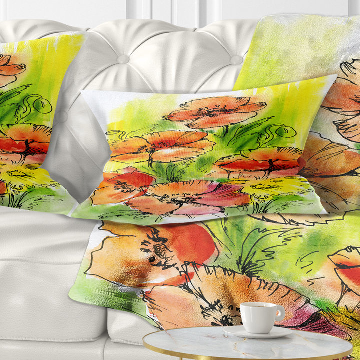 Coussin Bouquet Poppies - imprimé floral, Rectangle, 12 po x 20 po