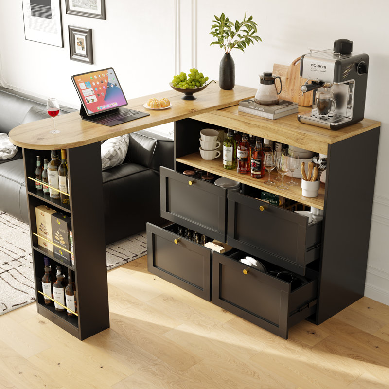 204cm Home Bar, Black/Natural