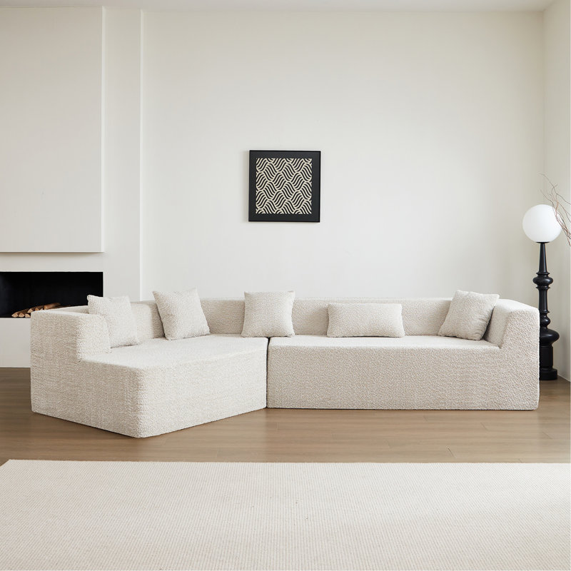 Canapé minimaliste moderne de 127,5 po avec assise profonde, aucun assemblage requis, Tissu beige