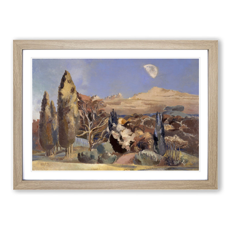 Landscape and Moon by Paul Nash - Picture Frame Painting, Oak Framed, 27cm H x 36cm W x 2cm D