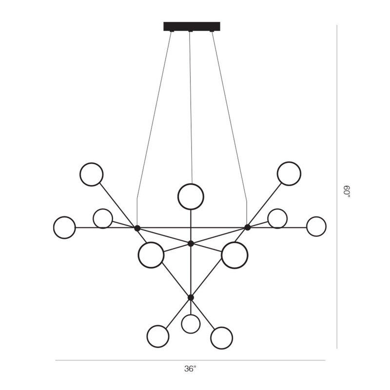Proton 12 - Light LED Chandelier, Polished Black Nickel, White Crushed 