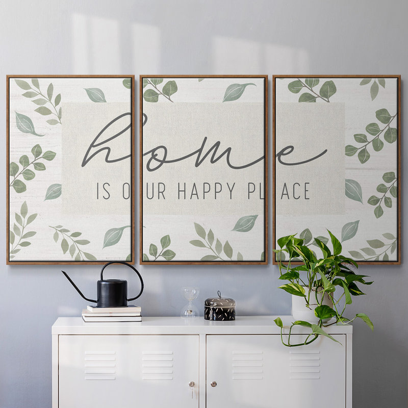 «Home Is Our Happy Place», 3 pièces, Noyer, H 24 po x l 48 po x P 2 po