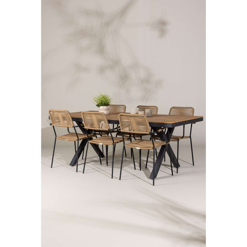 Ashtyn 6 - Person Patio Dining Set Rectangular Table, Brown
