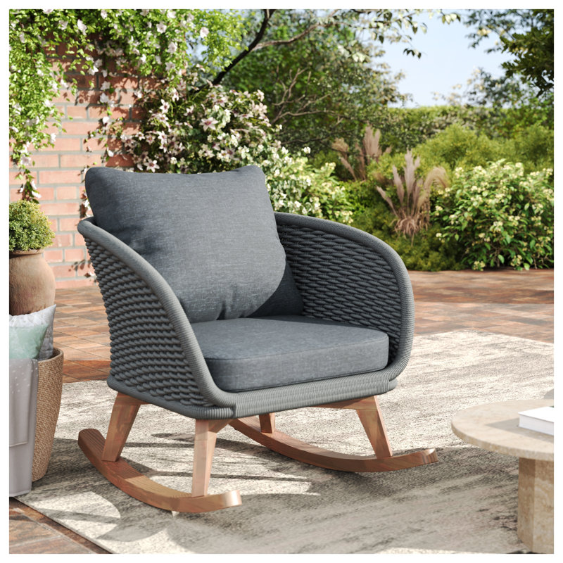 Chaise berçante contemporaine en osier gris 29,5 "avec tissu imperméable et structure en bois massif