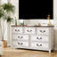 Commode 7 tiroirs à deux tons, commode blanche avec plateau en bois rustique, armoire de rangement anti-basculement pour chambre à coucher-1933242796