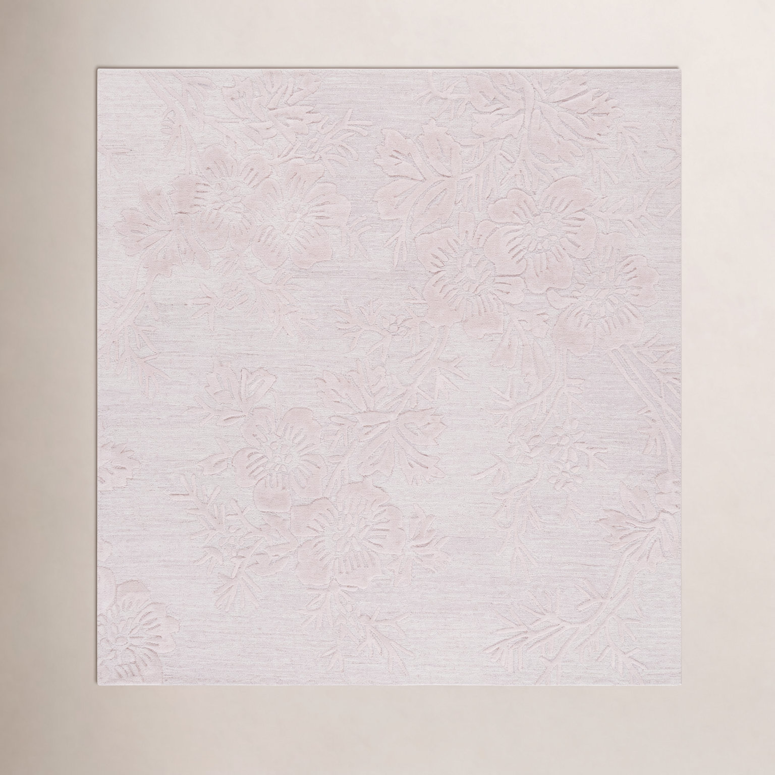 Light Pink Hand-Tufted Floral Wool Rug, Square 6'