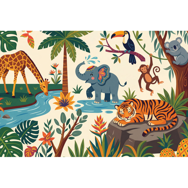 Papier peint animaux tropicaux, jungle tropicale, 120 po x 96 po, Texturé non collé