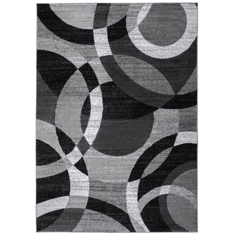 Mehul Woven Geometric Gray/Black/Ivory Area Rug - Modern Abstract Polypropylene Carpet for Living Room, Bedroom, Entryway, or Dining Room