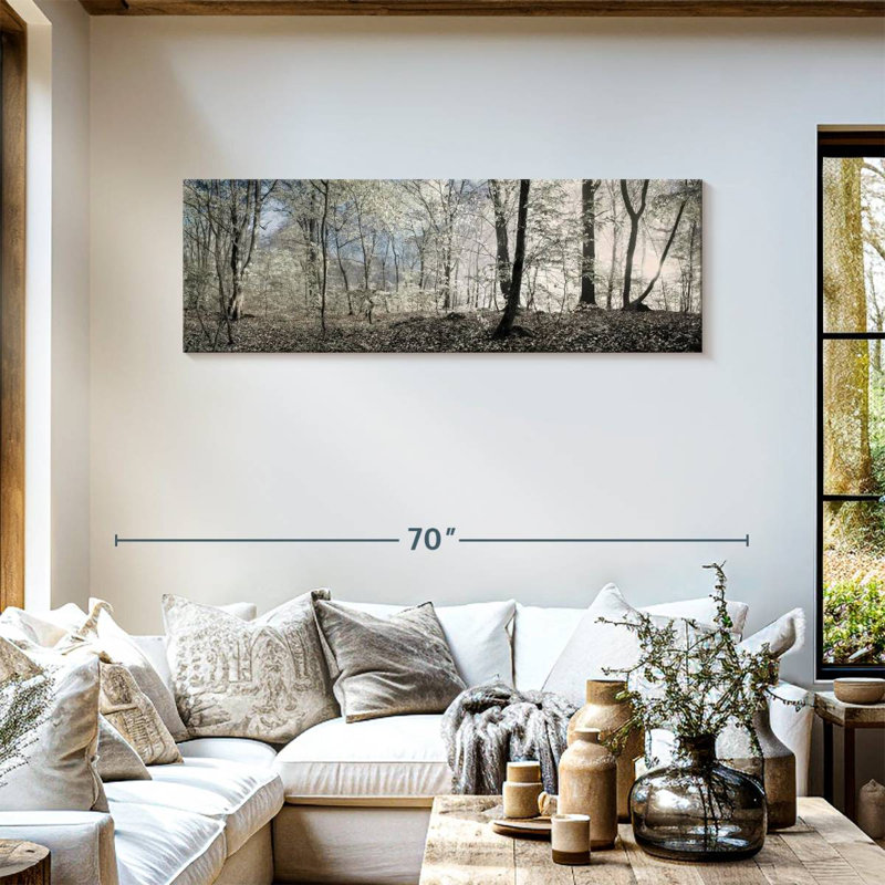 Forêt au lever du jour, reproduction panoramique sur toile tendue, H 18 po x l 54 po x P 1,25 po