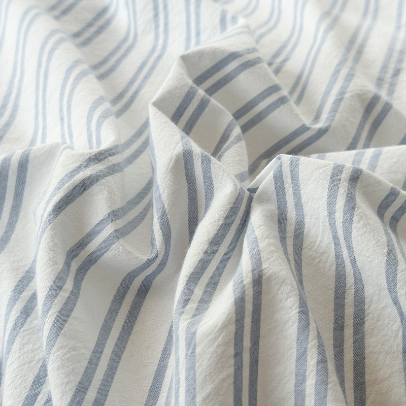 Ensemble de housse de couette en coton lavé rayé 100% coton, King Duvet Cover + 2 Pillowcases, White/Blue Striped