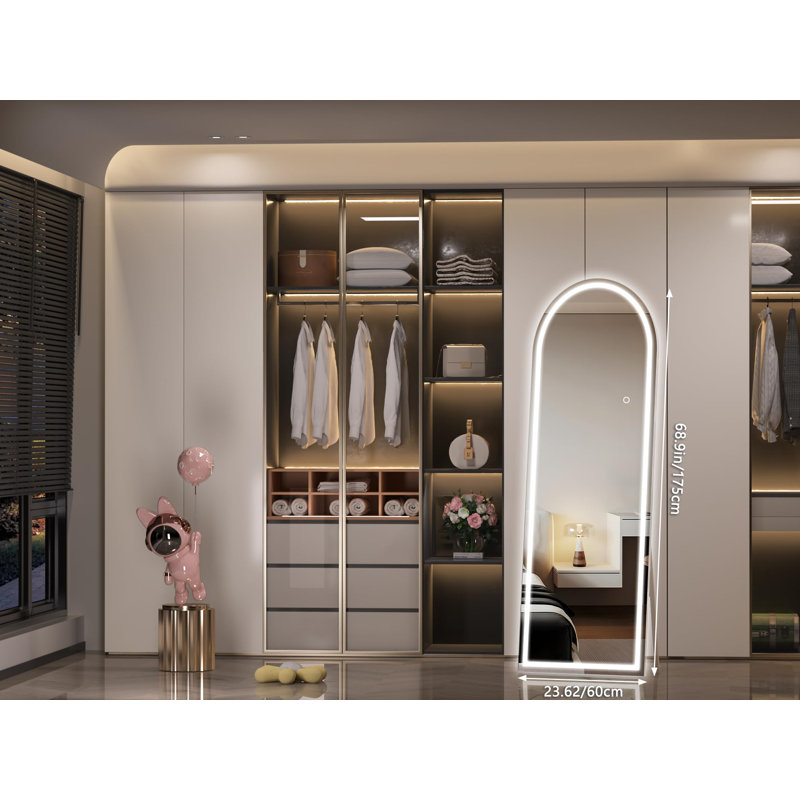 Phaih Arch Modern & Contemporary Lighted Full-Length Mirror with Tempered Glass, 68.9" x 23.6", White