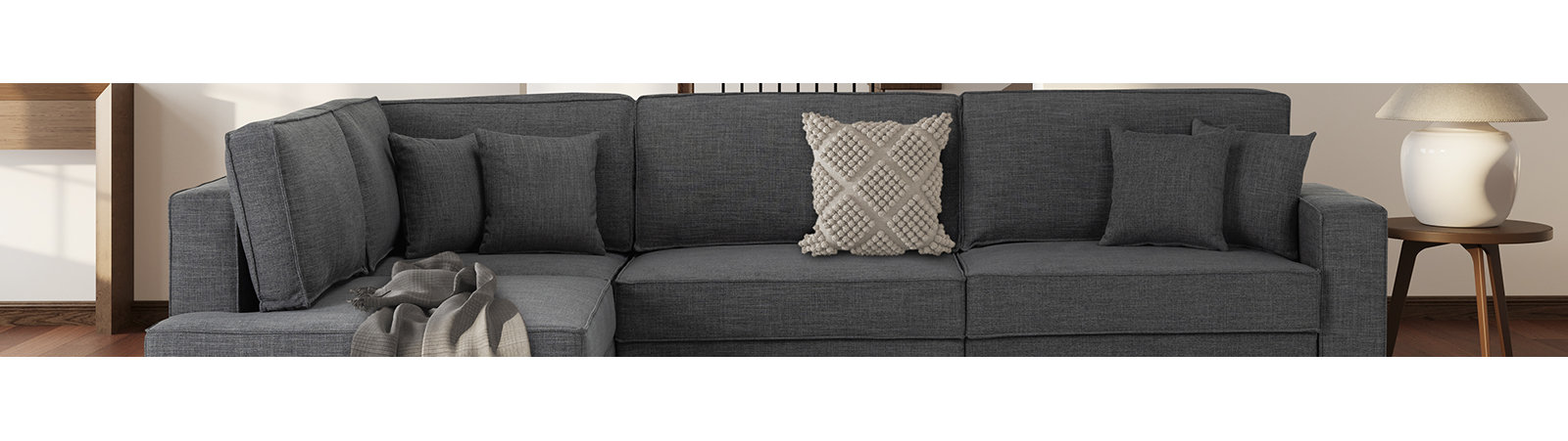 dark grey coddle couch