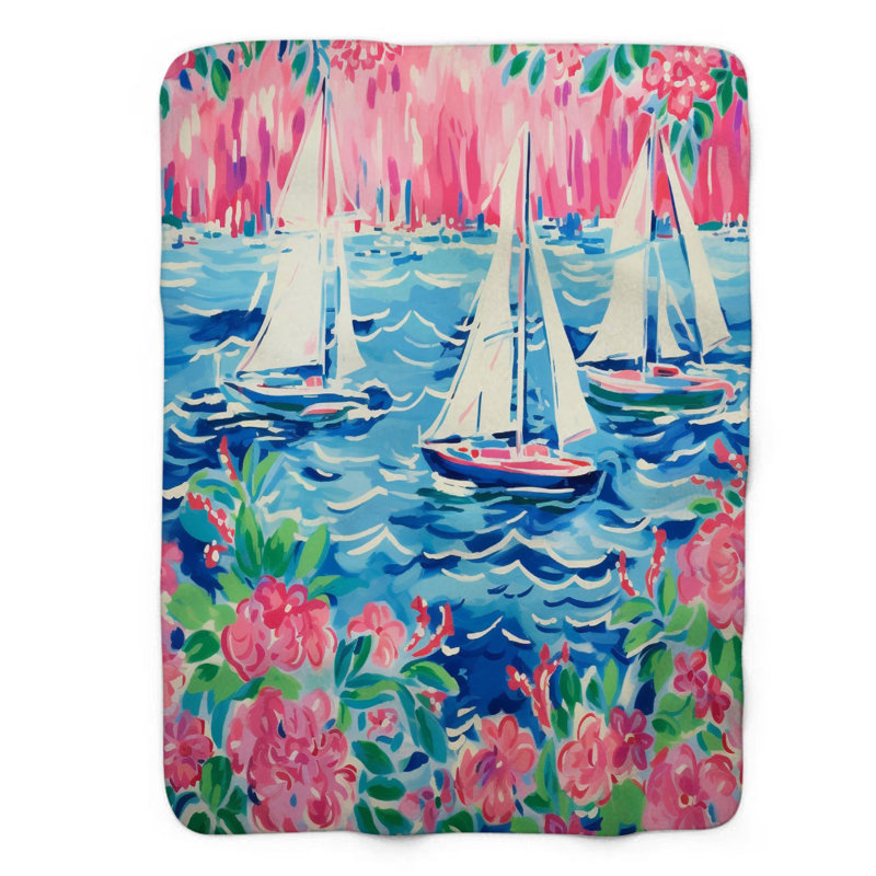 Motif de balise maritime - 1 pièce Sherpa Premium, L 60 po x L 80 po, Scènes de mer BCBG