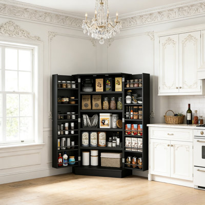 Garde-manger moderne avec tablettes à 5 niveaux, 12 tablettes latérales, tablettes réglables et portes magnétiques pour le garage