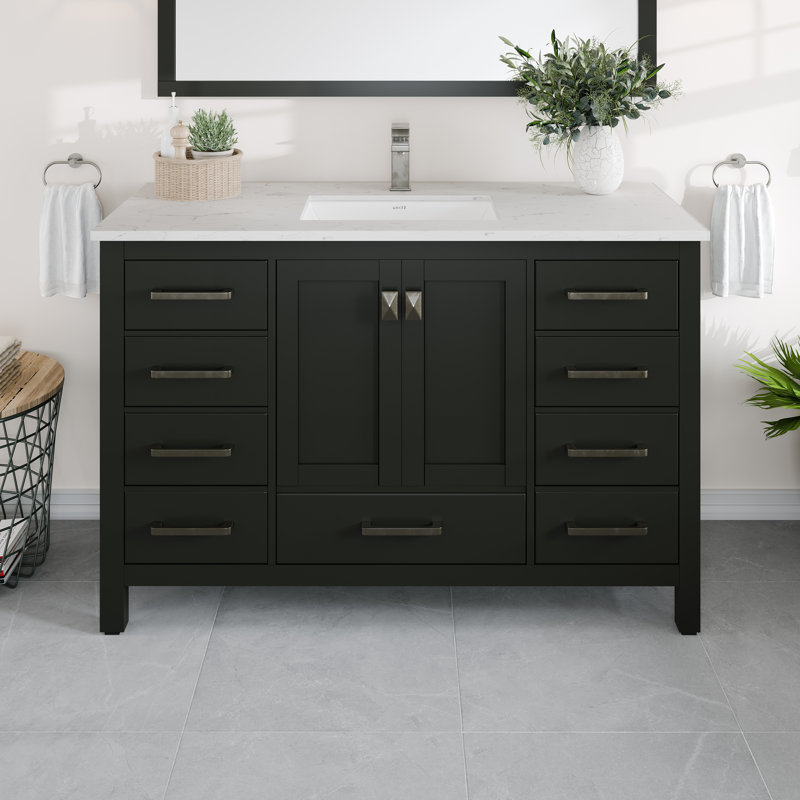 Ensemble de meuble-lavabo simple 48 po Baisden, Quartz - blanc de Carrare, Espresso