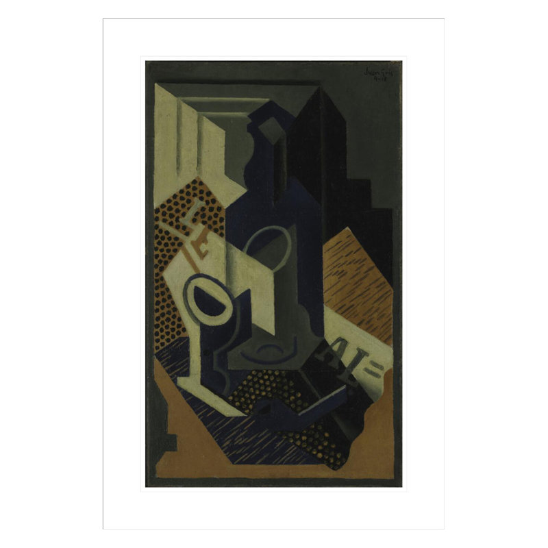 «Bottle and Glass» par Juan Gris - Impression sur toile, H 29,5 po x l 20,37 po