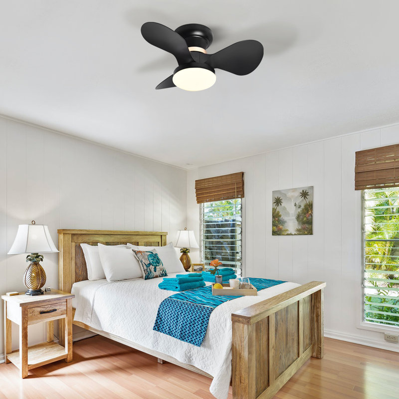 24" Flush Mount Ceiling Fan with Dimmable LED Light, 3 Reversible Blades, 6 Speeds, Remote Control, Modern Low Profile Ceiling Fan for Bedroom, Living Room, Kitchen & Low Ceilings