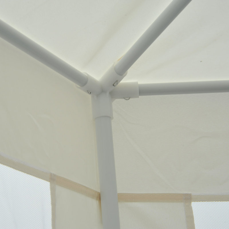 13 Ft Hexagon White Steel Frame Patio Gazebo with Mesh Walls