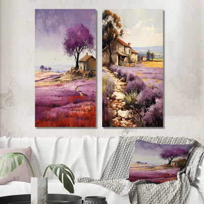 Champ mauve sur la côte d'azur - campagne, ensemble de 2 impressions sur métal