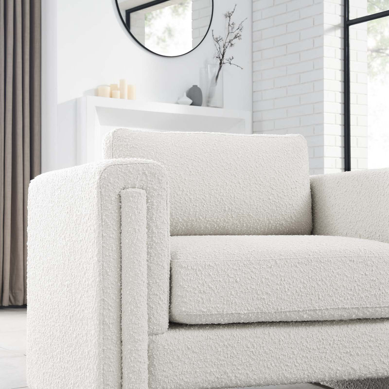 Ivory Boucle Fabric Modern Accent Chair with Manufactured Wood Frame