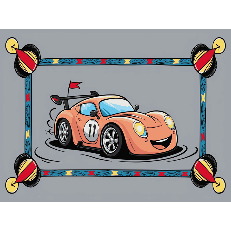 Zoomie Kids Cars Plane Train Kids Rug, Rectangle 2' x 3'