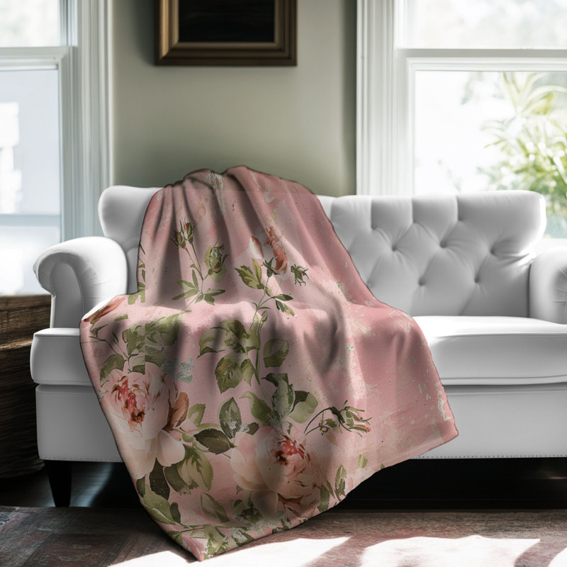 Shabby Elegance Pink Patterns - 1 pièce Sherpa Premium, Grand lit