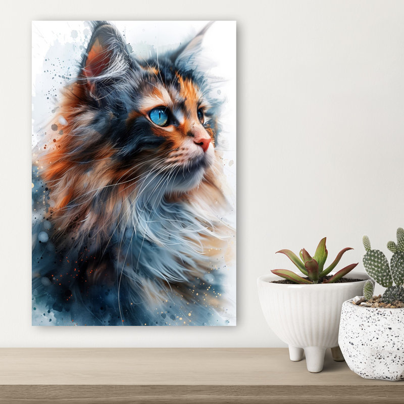 Art mural contemporain avec un chat, H 18 po x l 12 po