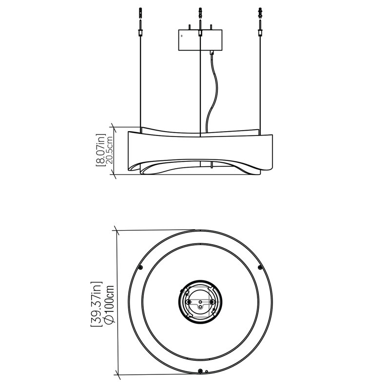 Horizon 1 - Light LED Pendant, 8.07" H x 39.37" W x 39.37" D, Organic White