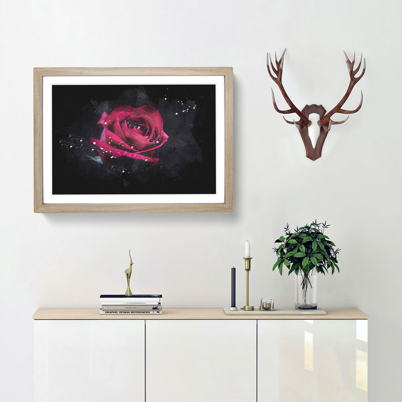 Abstract Red Rose - Picture Frame Graphic Art Print, 33cm H x 45cm W x 2cm D, Oak Framed
