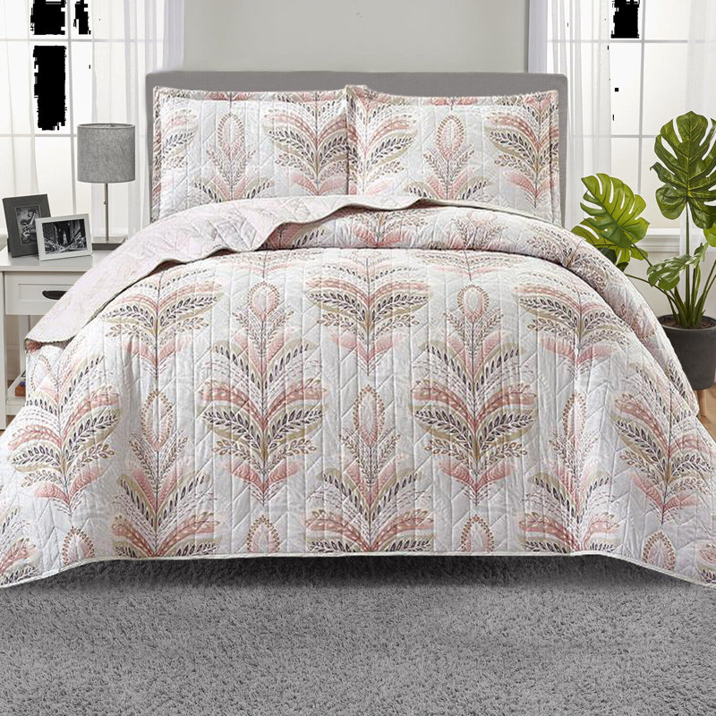 Amalyah Polyester Floral Bedspread with Pillowcases, Super King, Pink