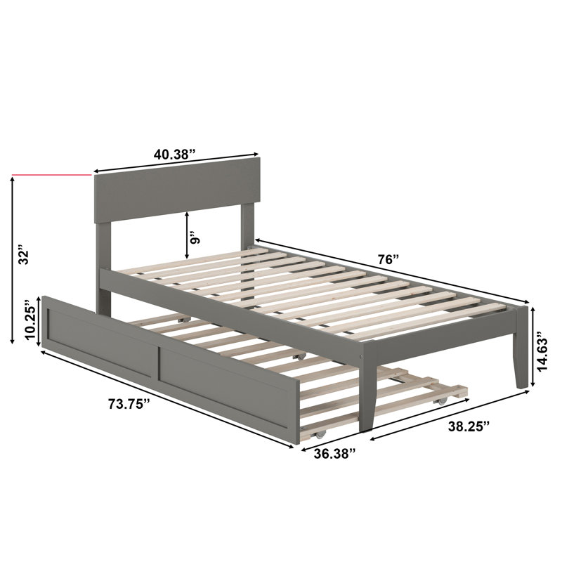 Farrah Kids Twin Platform with Trundle, Gray, Twin