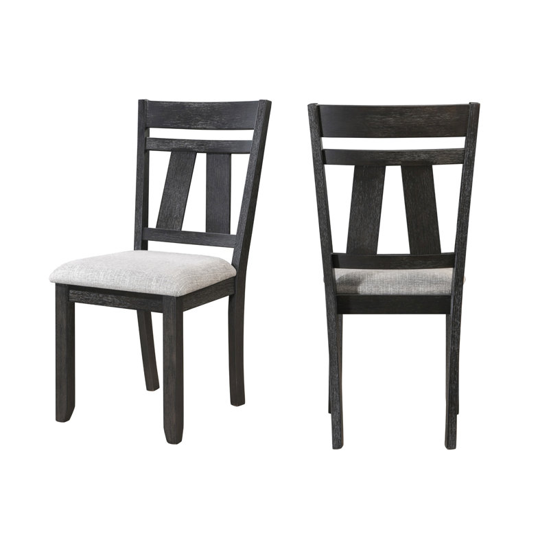 2Pc Transitional Dining Chairs, Upholstered Seat In Wheat Charcoal, Wooden Construction With Square Legs Side Charcoal Supports,