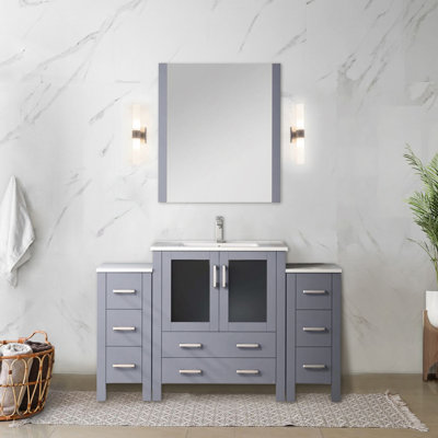 Dark Grey 54 In. Bath Vanity With Side Cabinets, White Ceramic Counter, Faucet , And 28 Mirror - Scratch Surface