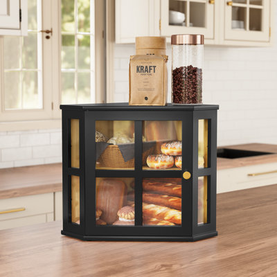 Bamboo Double Layer Storage Cabinet, Countertop Bread Box & Multipurpose Organizer for Kitchen, Pantry