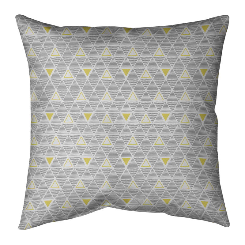 Coussin décoratif triangles dessinés à la main, H 18 po x l 18 po, Jaune, Bourre en polyester
