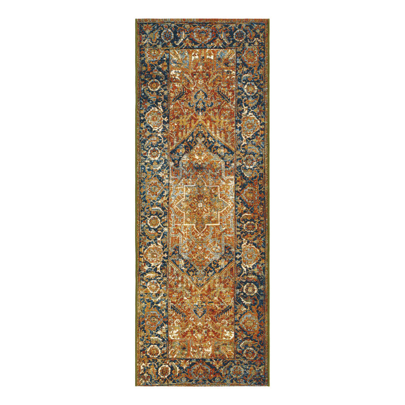 Tapis traditionnel rouille intérieur / extérieur Jaheim, Tapis de couloir 2 pi x 6 pi